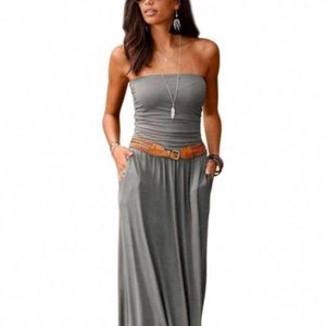 Boho Gray Strapless Maxi Dress